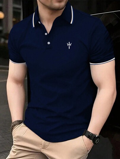 Manfinity Dauomo Camisa polo casual para hombre de verano con rayas en manga corta para ir al trabajo