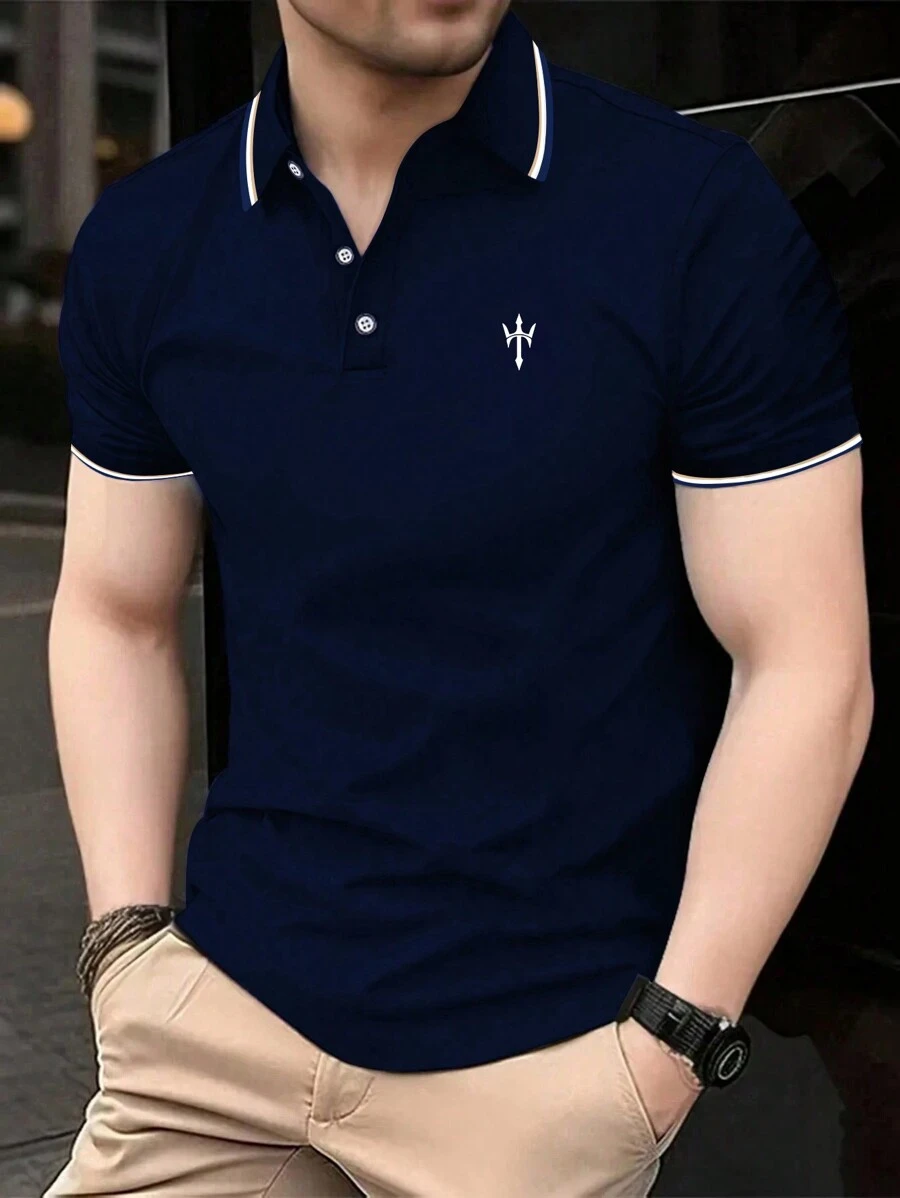 Manfinity Dauomo 男士夏季條紋短袖休閒POLO衫，適用於上班通勤