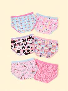 少女6入組卡通圖案內衣 - 彩色 - 查看 4