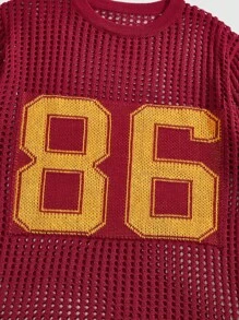 ROMWE MEN Prep Men's Jacquard Hollow-Out Short Sleeve Top - Red - View 5