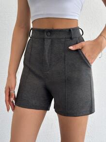 RueChic Bermudas de Tamanho Alto com Detalhe de Costura e Zíper - Cinza claro - Ver 5
