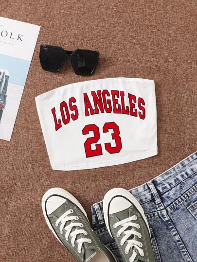 Top court tube à motif de lettre