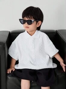 SHEIN 1 Stück Casaul Kleine Junge Polo Shirt In Akademie Stil. Einfach, Praktisch, All-match, Weich, Bequem, Locker, Struktur-stoff, Atmungsaktiv, Geeignet Für Frühling Und Sommer - Weiss - Übersicht 6