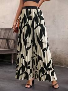 Breezaya Women's Pleated Allover Print Wide Leg Pants (Random Pattern) - Multicolor - View 5