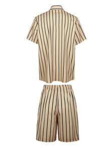 Men's Summer Poker Cards Striped Print Short Sleeve Shirt And Shorts Casual Set