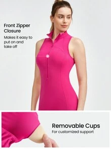 GLOWMODE 6英寸FeatherFit™高領雕塑坦克短袖連體衣，低強度瑜伽、日常穿著適用 - 熱帶粉紅色 - 查看 3