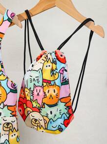 SHEIN Conjunto de 2 piezas de pelele con estampado de animales de dibujos animados y mochila para bebé niño - Amarillo - Ver 4