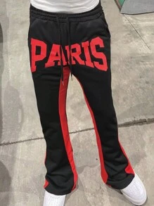 Manfinity EMRG Quần ống loe in họa tiết đen đỏ hợp thời trang cho nam - màu đen - Xem 3