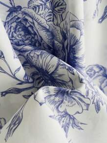 Soleia WYWH假日田園浪漫藍白花束情人領泡泡袖雙層荷葉邊大尺碼連衣裙 - 藍白色 - 查看 5