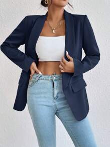 RosyDaze Spring/Summer Casual Solid Color Shawl Collar Blazer Fall Cloth For Women - Royal Blue - View 4