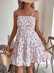 Breezaya Ditsy Floral Print Ruffle Hem Cami Dress - Pink - View 3
