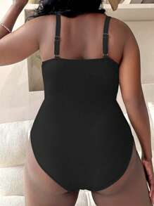 SHEIN Plus Size Color Block One-Piece Swimsuit With Fashionable Lace-Up Design, Ideal For Vacation Summer - Multicolor - View 2