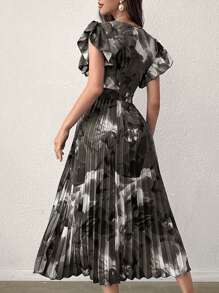 Mulvari Women's Summer Elegant Floral Print V-Neck Cap Sleeve Dress ...