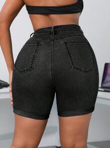 SHEIN SXY Plus Size Denim Shorts, Fashionable For Summer - Dark Grey - View 2