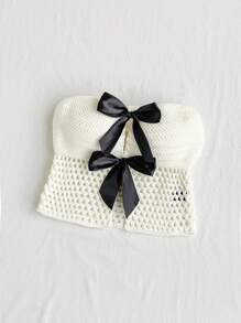 Soleia Vacation Style Strapless Woolen Top With Bowknot Decoration
