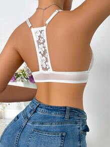 Front-Closure Lace Women's Wireless Bra, 1pc Sexy Lingerie - White - View 2