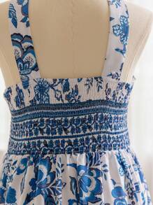 Soleia Vestido largo de talla grande con abertura extendida en azul y blanco para vacaciones informales WYWH - Azul y blanco - Ver 5