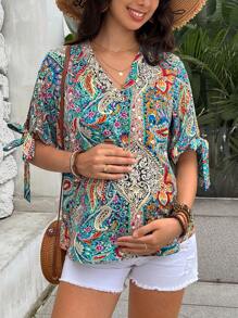SHEIN Maternity Vacation Paisley Print Blouse - Multicolor - View 5