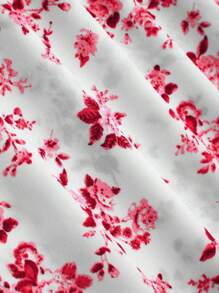 Celure Plus Ditsy Floral Print Ruffle Hem Skirt - Red - View 4