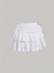 SHEIN MOD 夏日休閒束腰A字裙 - 白色 - 查看 5