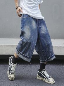 Manfinity EMRG Men's Loose Fit Wide Leg Denim Shorts With Pockets, Knee Length - Medium Wash - View 7