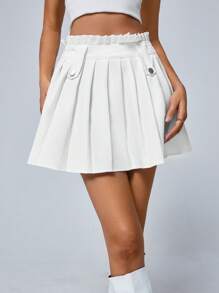 GENKIRA 女士純色紙袋腰裙裙摺 - 白色 - 查看 4