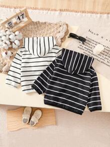 Baby Boys' Striped And Printed Hooded Long Sleeve Jacket - Multicolor - View 2