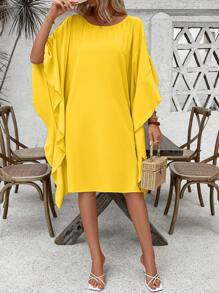 SHEIN LUNE Yellow Batwing Sleeve Round Neck Muslim Women Abaya Dress