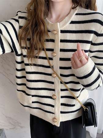 Rikumo Women's Casual Classic Striped Cardigan, Autumn/Winter,Long Sleeve Tops
