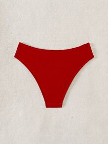 SHEIN Swim 2025 女式纯色镂空侧边性感比基尼泳裤 夏季 - 紅色 - 查看 5