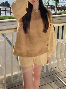 Solid Sweater Vest Without Blouse - Khaki - View 4