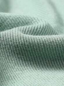 SHEIN Teenage Girl's Knitted Solid Color Ribbed Short Sleeve T-Shirt And Flared Pants Casual Sports Two-Piece Set - Green - View 16