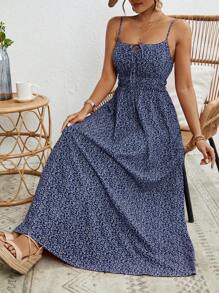 SHEIN VCAY Vestido de tirantes con estampado floral pequeño para mujer estilo vacacional