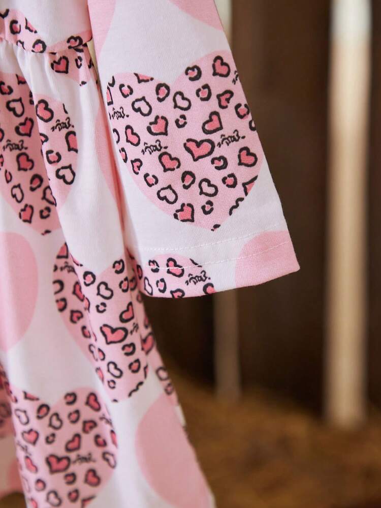 Baby Girl Spring/Summer 2pcs Heart Printed Cute Elegant Daily/Casual Dresses