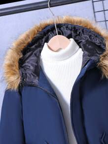 Boys' Leisure Hooded Fur Collar Parka Down Jacket - Royal Blue - View 5