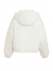 Áo khoác ngắn có mũ trùm đầu màu trơn ấm áp dành cho nữ, áo khoác mùa đông - trắng - Xem 9