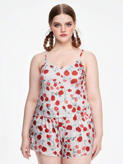 Kawaii Ensemble camisole et pyjama grande taille romantique à fleurs