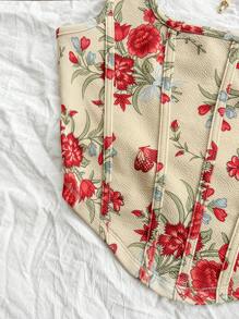 Soleia WYWH女士腰帶束腰花卉印花度假坦克上衣，配有方領