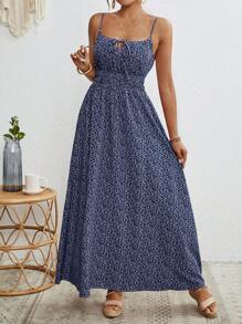 SHEIN VCAY Vestido de tirantes con estampado floral pequeño para mujer estilo vacacional