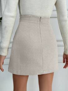SHEIN PETITE 毛邊緣前紐扣半身裙