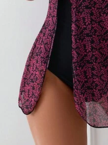 Women's Summer Beach Printed Patchwork Split One Piece Swimsuit - Multicolor - View 4