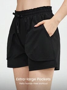 GLOWMODE Pantalones cortos impermeables de 4" con cordón y bolsillos con parche - Negro - Ver 3