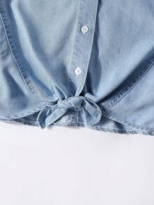 Tween Girls' Everyday Casual Denim Shirt Top - Light Wash - View 6