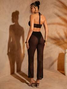 Hauture Textured Knit Sheer Cut Out Jumpsuit - Black - View 2