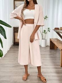 Calvaya Conjunto informal de dos piezas de estilo kimono japonés de lino para primavera/verano