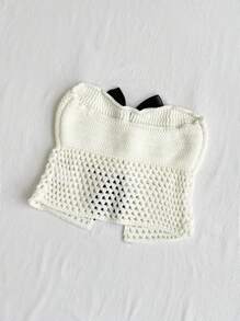Soleia Vacation Style Strapless Woolen Top With Bowknot Decoration