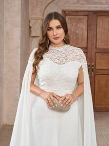 Brautkleid in Große Größen mit Kontrast-Spitze, Puffärmeln aus Chiffon, elegantes weißes Brautkleid in Große Größen - Weiss - Übersicht 6
