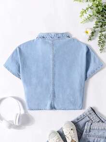 Tween Girls' Everyday Casual Denim Shirt Top - Light Wash - View 2