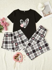 Bộ Pyjama in hình trái tim & kẻ sọc cho nữ - màu đen - Xem 1