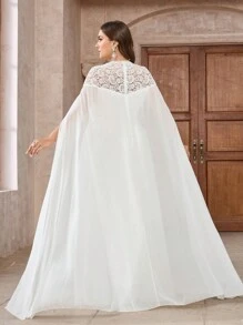 Brautkleid in Große Größen mit Kontrast-Spitze, Puffärmeln aus Chiffon, elegantes weißes Brautkleid in Große Größen - Weiss - Übersicht 2
